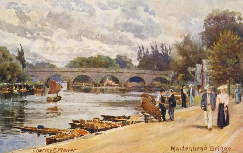 Rio Tamisa: Ponte de Maidenhead (litografia a cores) de Charles Edwin Flower