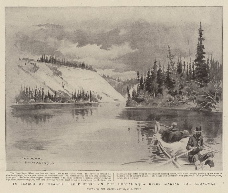 Em busca da riqueza, garimpeiros no rio Hootalinqua fazendo para Klondyke de Charles Edwin Fripp