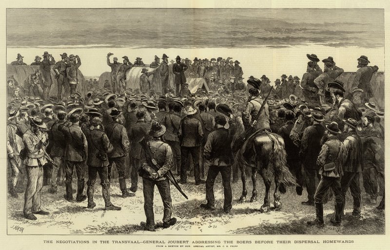 As Negociações no Transvaal, General Joubert dirigindo-se aos Boers antes de sua Dispersão de Charles Edwin Fripp