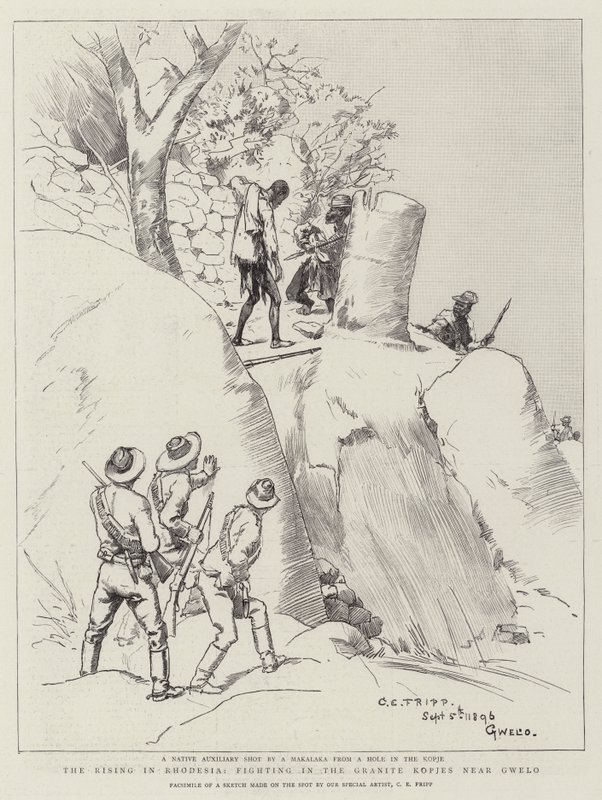 A ascensão na Rodésia, lutando no Granito Kopjes perto de Gwelo de Charles Edwin Fripp