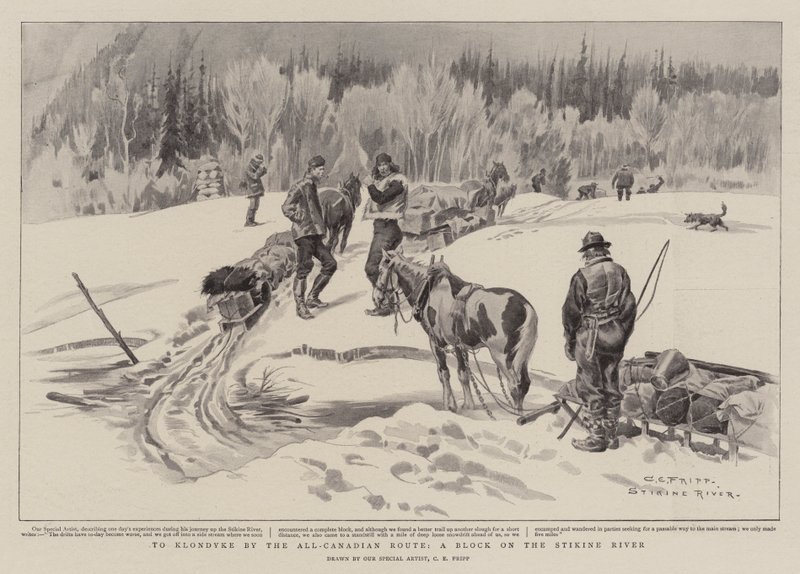 Para Klondyke pela rota canadense, um quarteirão no rio Stikine de Charles Edwin Fripp