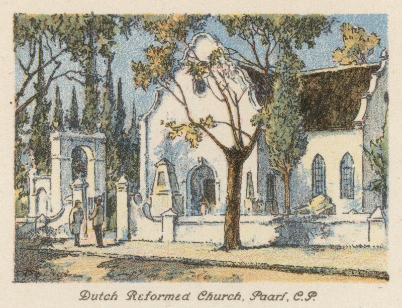 África do Sul: Igreja Reformada Holandesa, Paarl, CP (litografia a cores) de Charles Ernest Peers