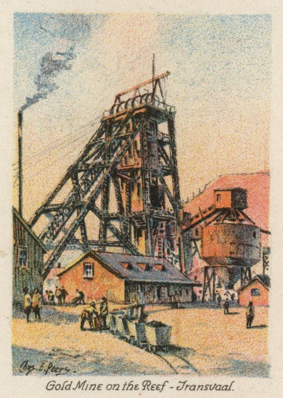 África do Sul: Mina de ouro no recife, Transvaal (litografia a cores) de Charles Ernest Peers