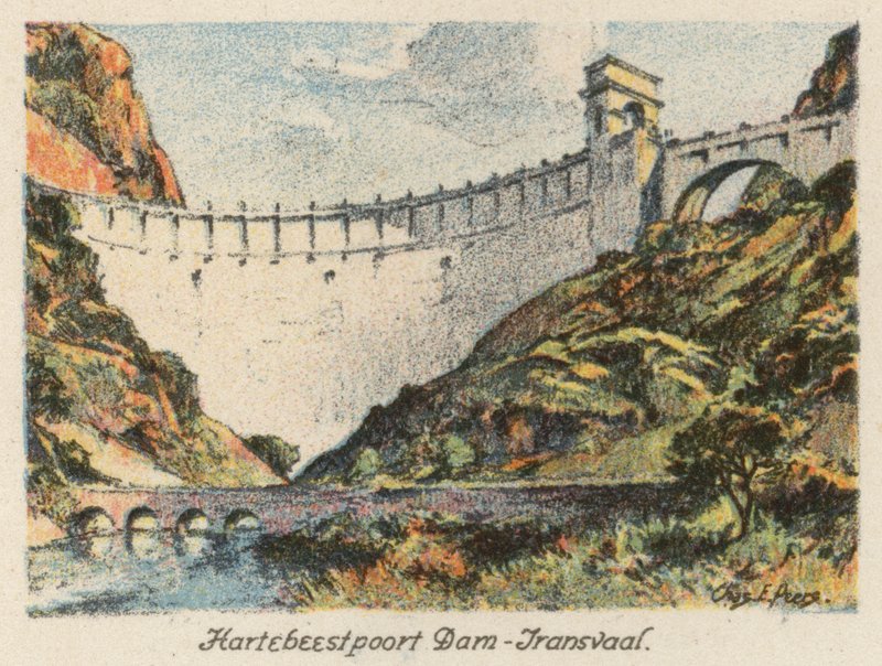 África do Sul: Barragem de Hartebeestpoort, Transvaal (litografia a cores) de Charles Ernest Peers