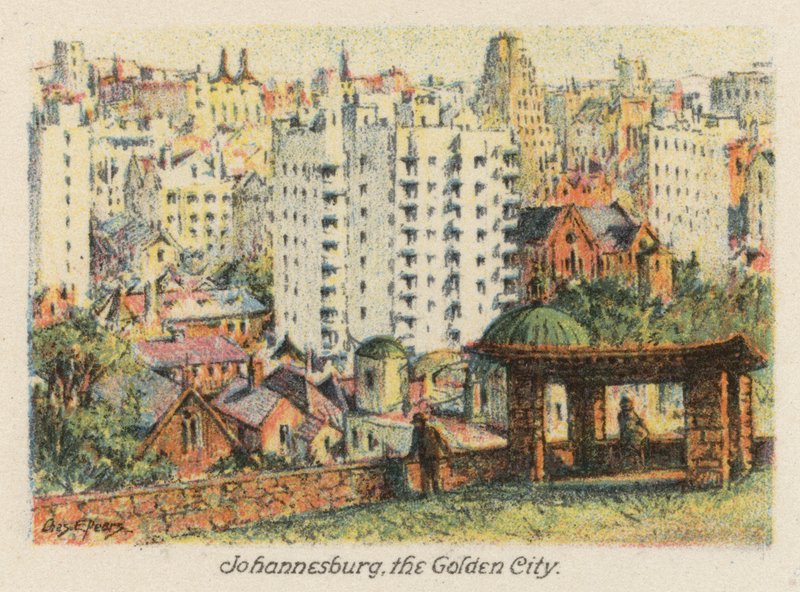 África do Sul: Joanesburgo, a Cidade Dourada (litografia a cores) de Charles Ernest Peers