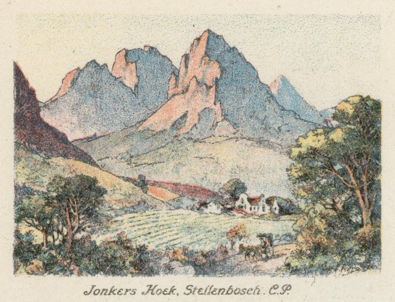 África do Sul: Jonkers Hoek, Stellenbosch, CP (litografia a cores) de Charles Ernest Peers