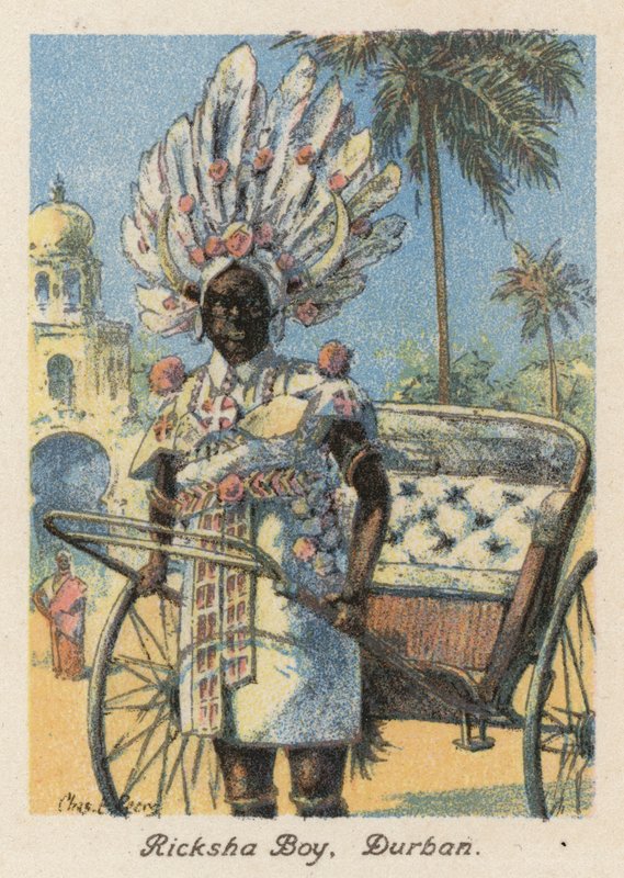 África do Sul: Ricksha Boy, Durban (litografia a cores) de Charles Ernest Peers