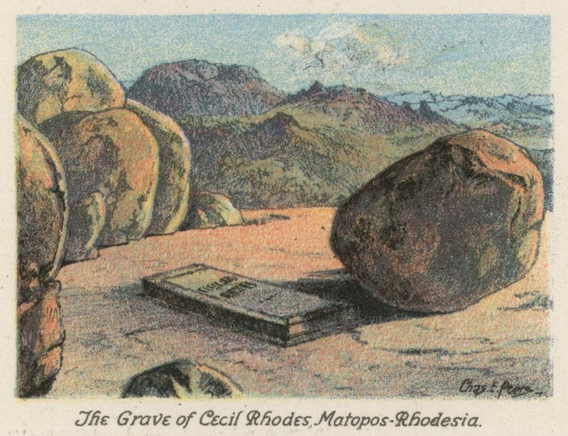 África do Sul: O túmulo de Cecil Rhodes, Matopos, Rodésia (litografia a cores) de Charles Ernest Peers