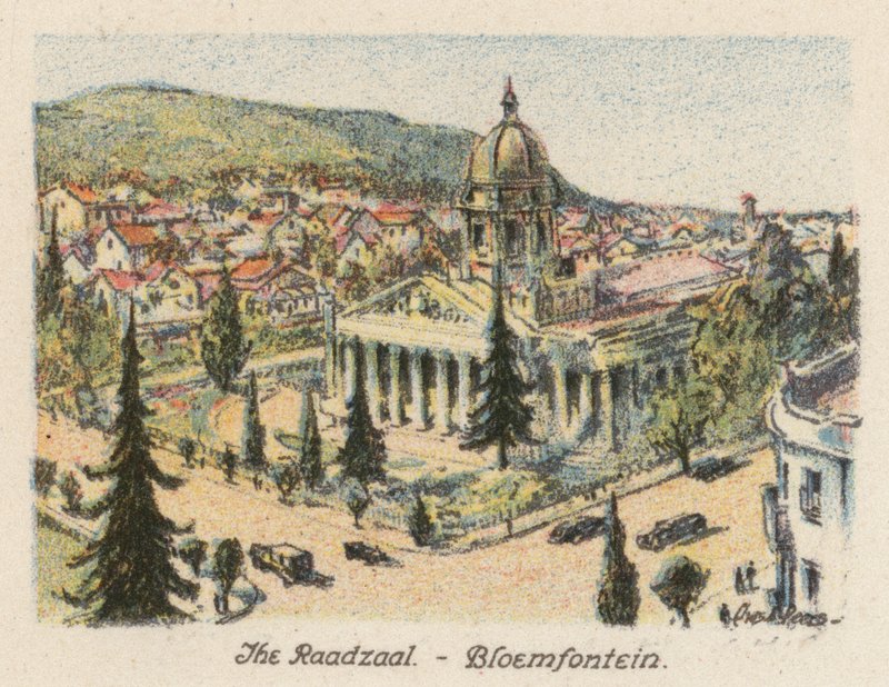 África do Sul: The Raadzaal, Bloemfontein (litografia a cores) de Charles Ernest Peers