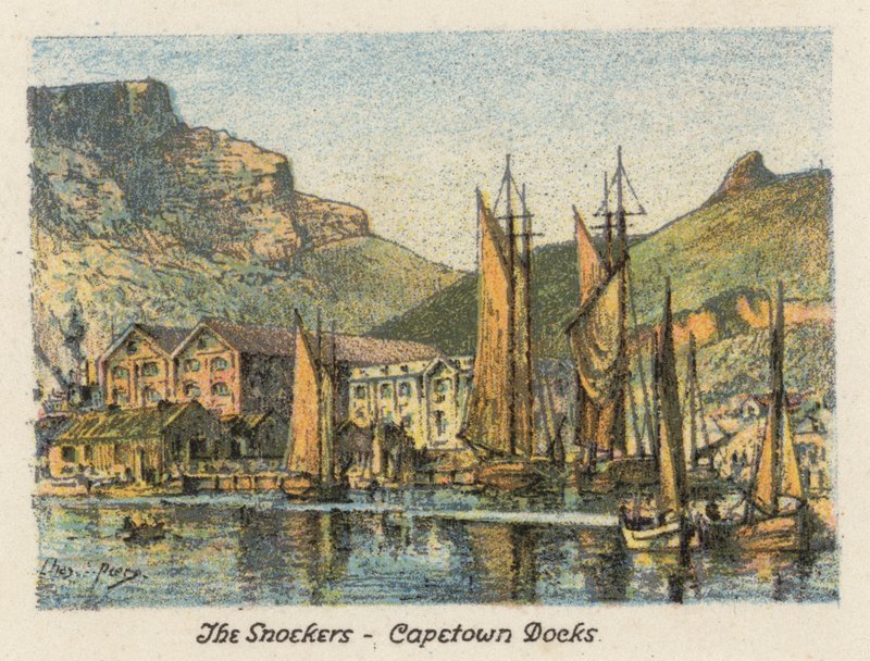 África do Sul: Os Snoekers, Docas de Capetown (litografia a cores) de Charles Ernest Peers