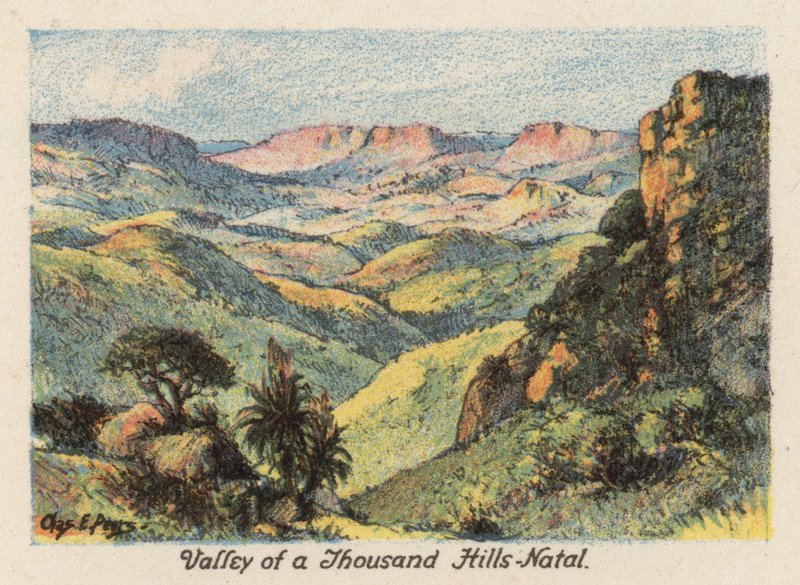 África do Sul: Valley of a Thousand Hills, Natal (litografia a cores) de Charles Ernest Peers
