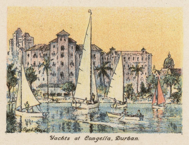 África do Sul: Iates em Congella, Durban (litografia a cores) de Charles Ernest Peers