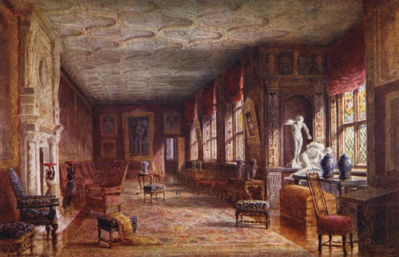 Casa de Knole: Galeria de desenhos animados (litografia a cores) de Charles Essenhigh Corke