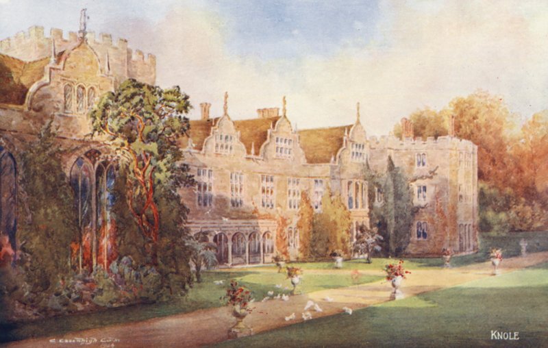 Knole House: Frente sul, virada para leste (litografia a cores) de Charles Essenhigh Corke