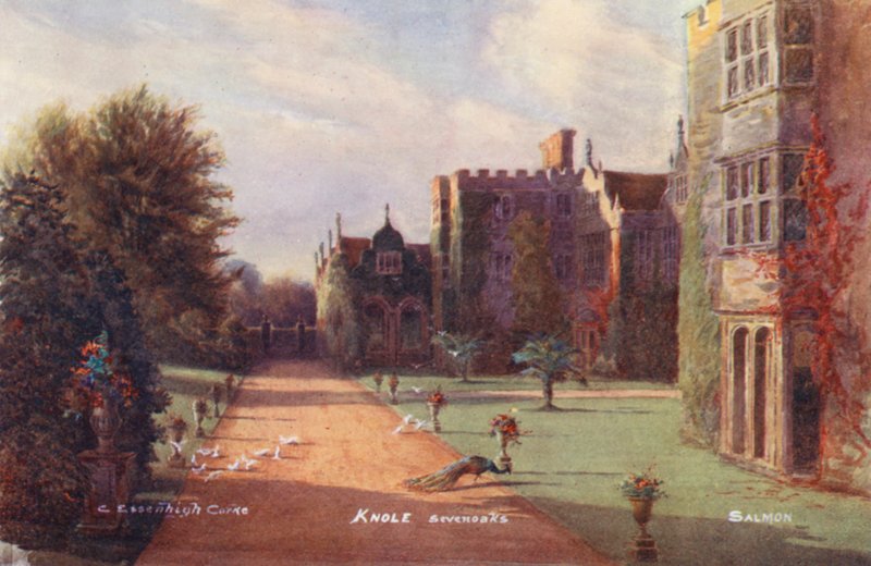 Knole House: Frente sul, virada para oeste (litografia a cores) de Charles Essenhigh Corke