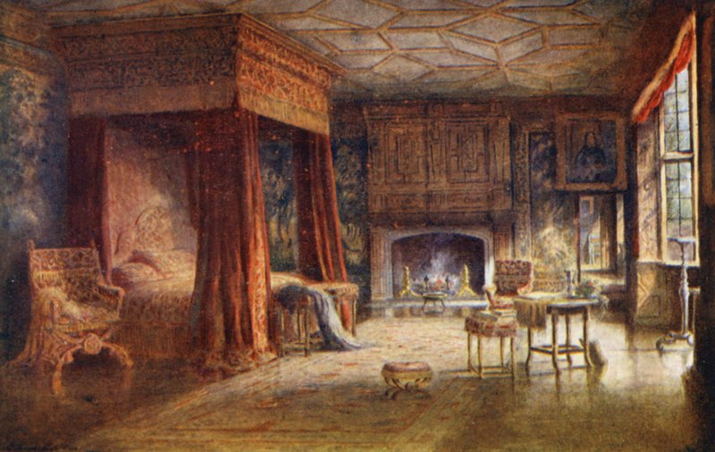 Casa de Knole: Quarto de dormir com lantejoulas (litografia a cores) de Charles Essenhigh Corke