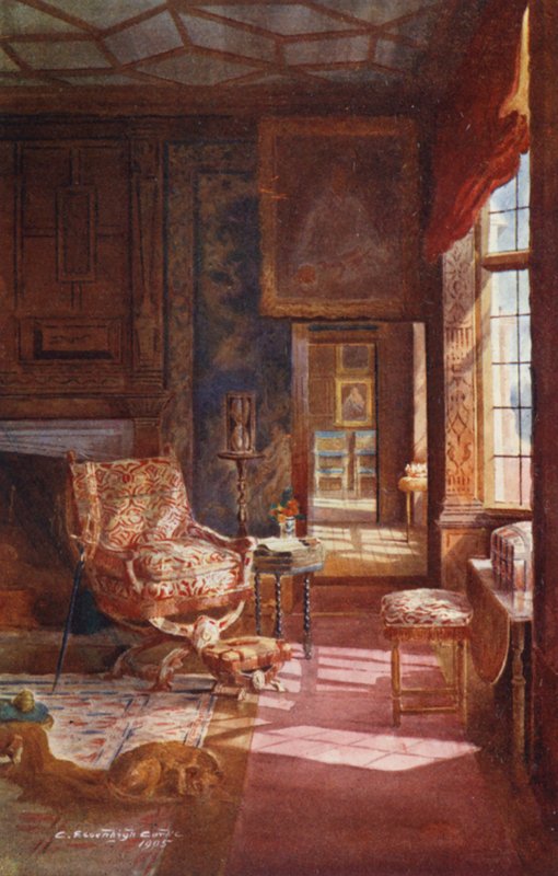 Casa de Knole: Quarto de dormir com lantejoulas, porta de entrada (litografia a cores) de Charles Essenhigh Corke