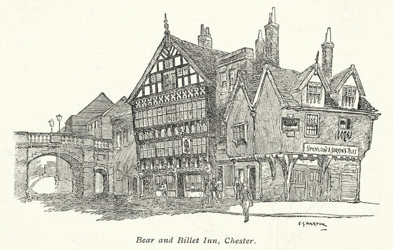 Pousada Bear and Billet, Chester (litografia) de Charles George Harper