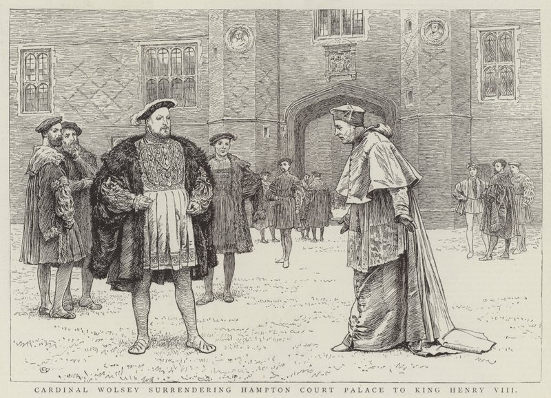 Cardeal Wolsey entregando Hampton Court Palace ao rei Henrique VIII de Charles Green