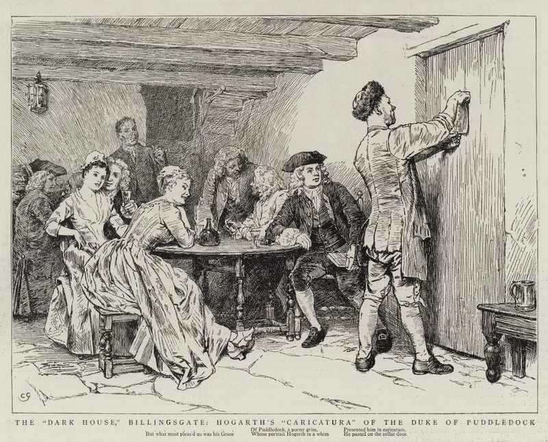 A Casa Negra, Billingsgate, a Caricatura de Hogarth do Duque de Puddledock de Charles Green