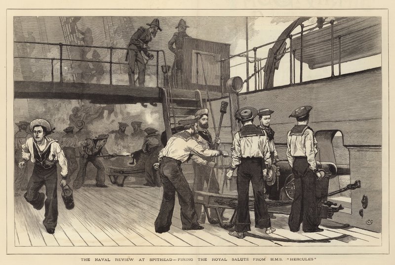 The Naval Review no Spithead, disparando a Royal Salute do HMS Hercules de Charles Green