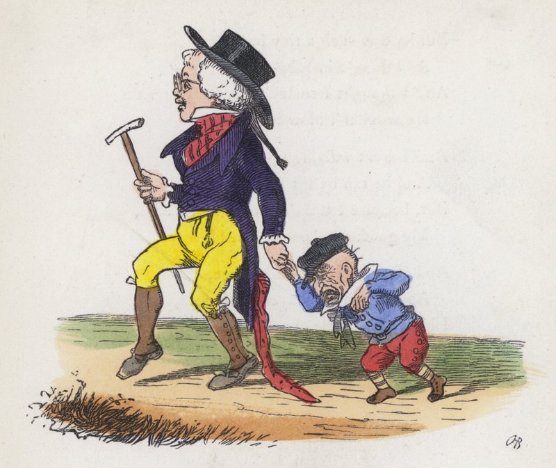 O sonho de um rapazinho com ele e o seu avô a trocar de lugar (gravura colorida) de Charles Henry (after) Bennett