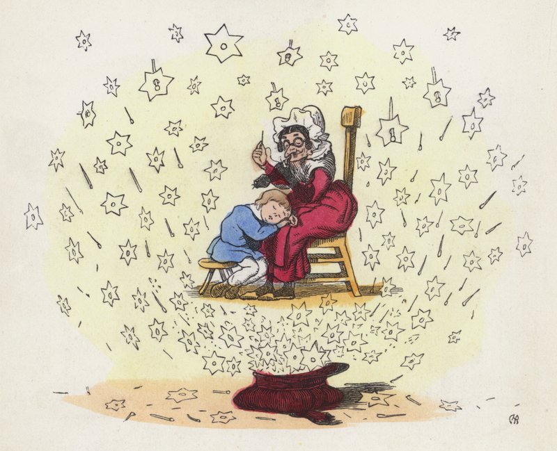 Menino sonhando no colo de sua enfermeira (gravura colorida) de Charles Henry (after) Bennett