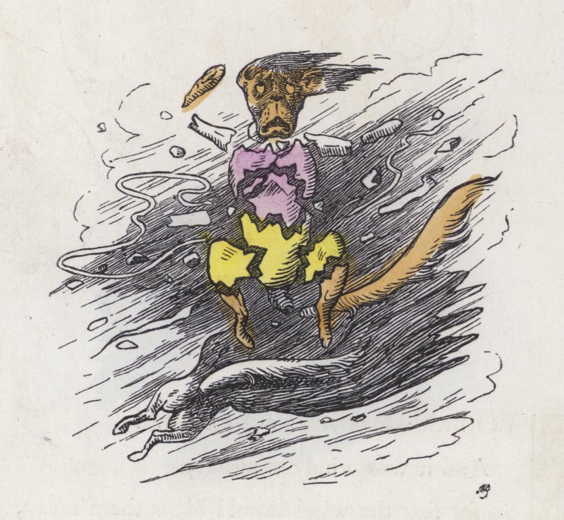 Cachorrinho levado em pedaços pelo vento (gravura colorida) de Charles Henry (after) Bennett
