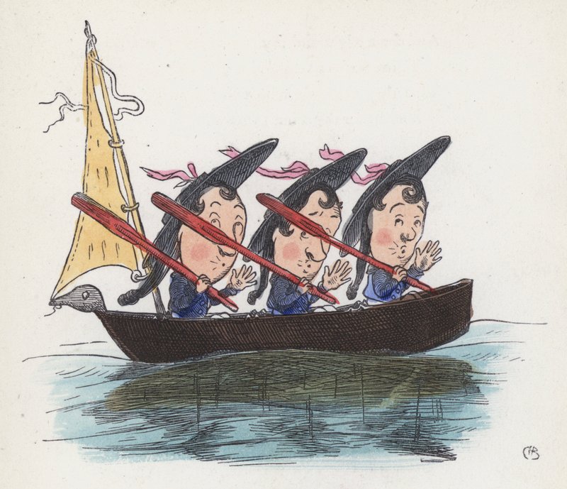 Três marinheiros em um barco (gravação colorida) de Charles Henry (after) Bennett