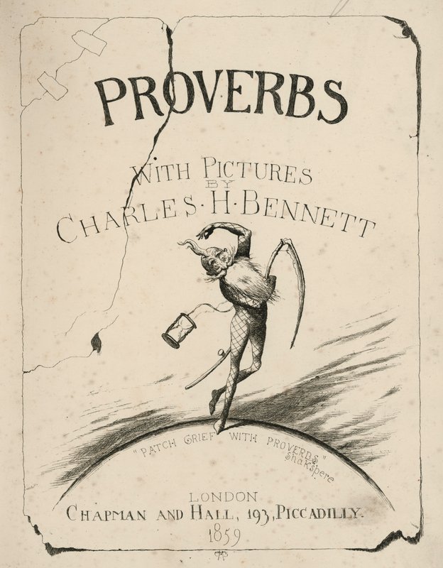 Ilustração da página de rosto de "Proverbs with Pictures" de Charles H. Bennett (gravura) de Charles Henry (after) Bennett