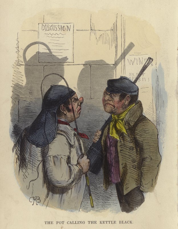 The Pot Calling The Kettle Black (gravura colorida) de Charles Henry Bennett