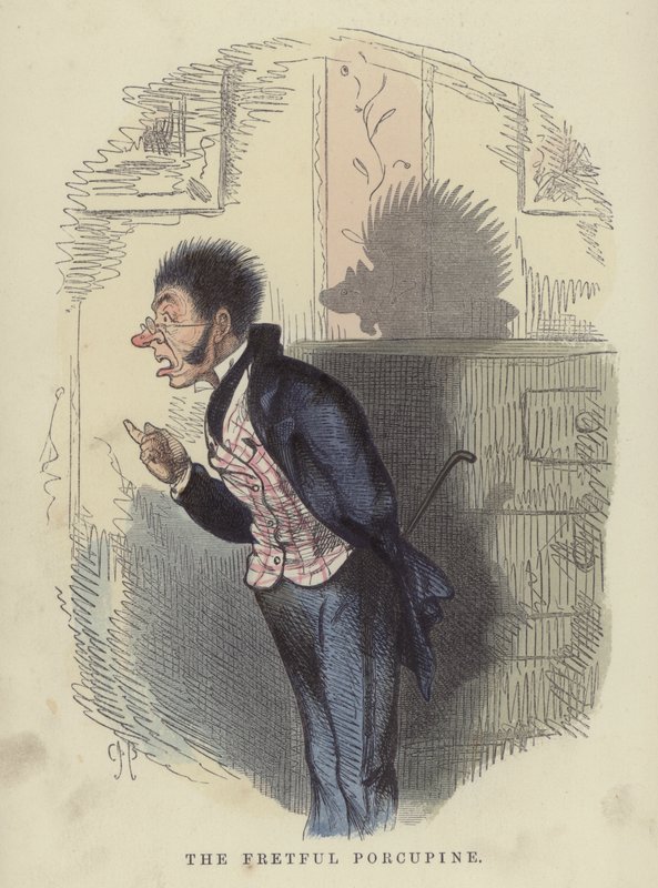 O porco-espinho mal-humorado (gravura colorida) de Charles Henry Bennett