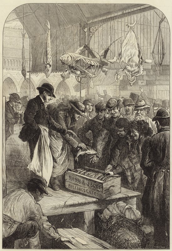 Um leilão de peixe em Columbia Market de Charles J. Staniland