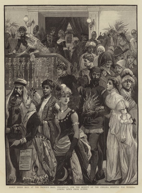 Fancy Dress Ball no Prince&39;s Hall, Piccadilly, para o benefício do Chelsea Hospital for Women vindo da ceia de Charles J. Staniland