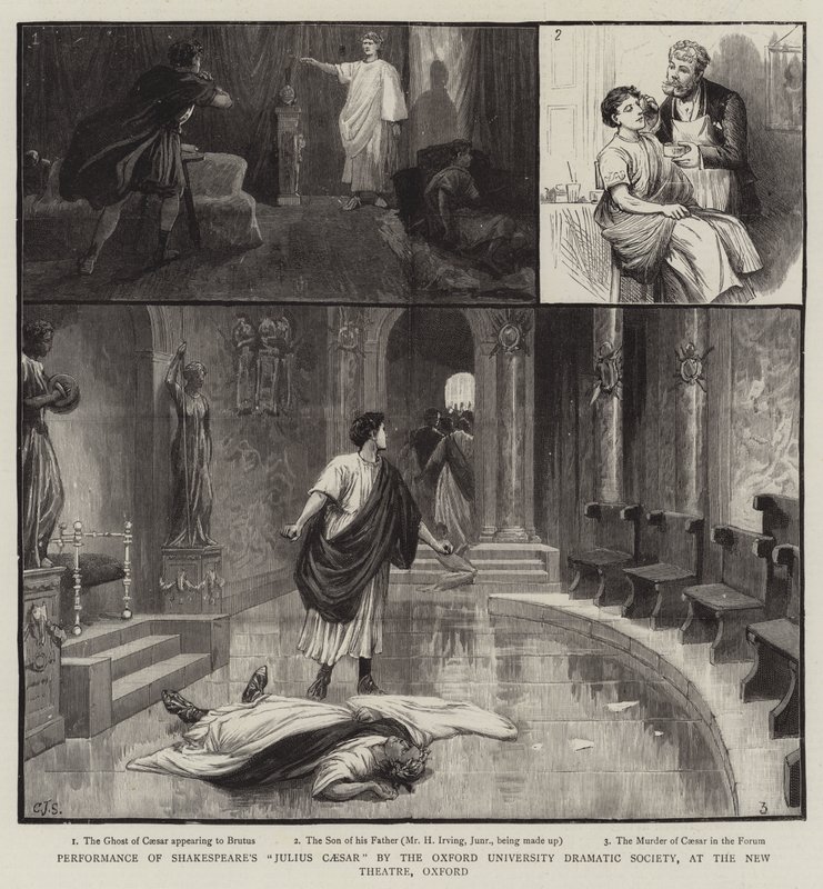 Performance de Julius Caesar, de Shakespeare, pela Sociedade Dramática da Oxford University, no New Theatre, Oxford de Charles J. Staniland