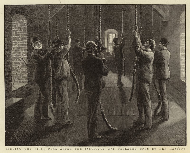 Tocando o primeiro repique depois que o instituto foi declarado aberto por Sua Majestade de Charles J. Staniland
