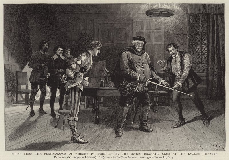Cena da apresentação de Henry IV, Parte I, pelo Irving Dramatic Club no Lyceum Theatre de Charles J. Staniland