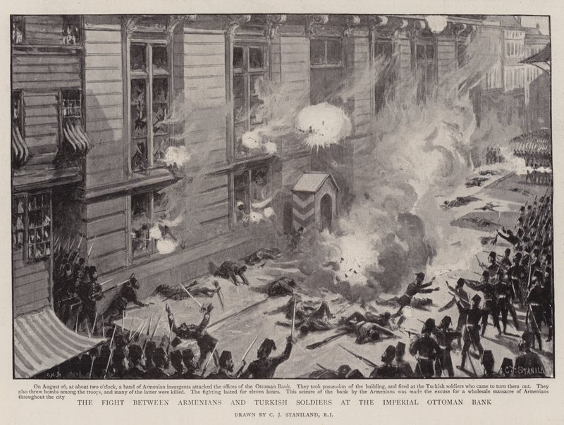 A luta entre armênios e soldados turcos no Banco Imperial Otomano de Charles J. Staniland