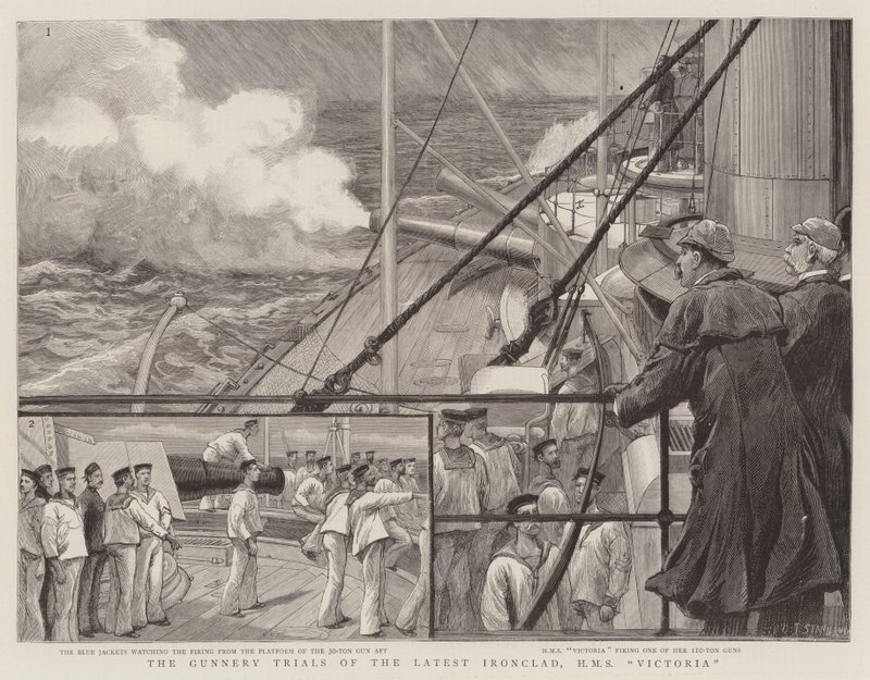 Os julgamentos de artilharia dos últimos Ironclad, HMS Victoria de Charles J. Staniland