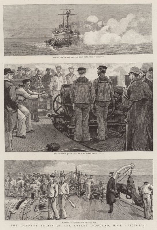 Os julgamentos de artilharia dos últimos Ironclad, HMS Victoria de Charles J. Staniland