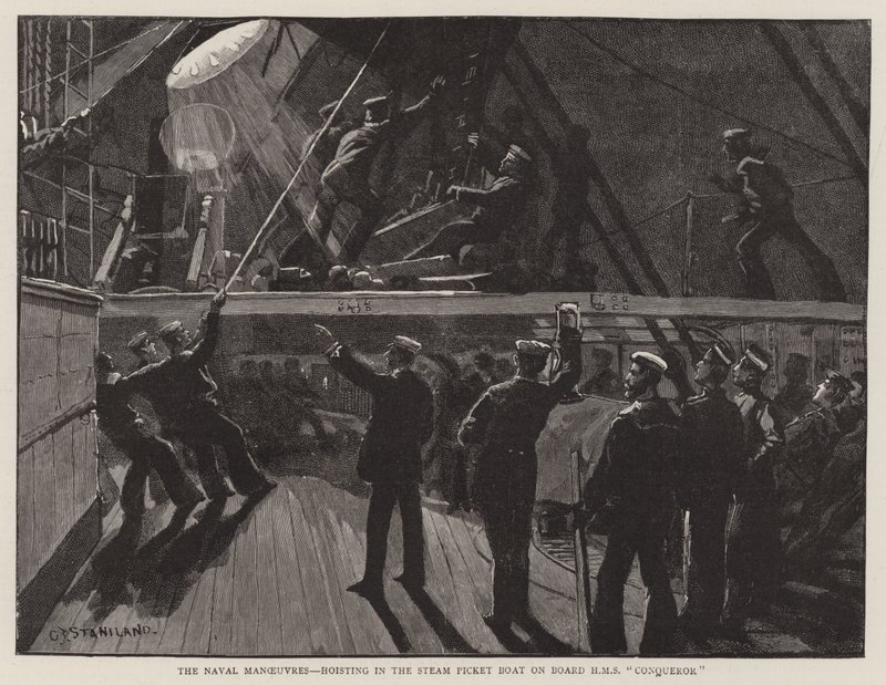 As manobras navais, içando no piquete a vapor a bordo do HMS Conqueror de Charles J. Staniland