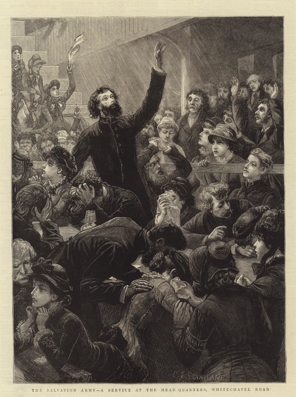 O Exército de Salvação, um serviço na sede, Whitechapel Road de Charles J. Staniland