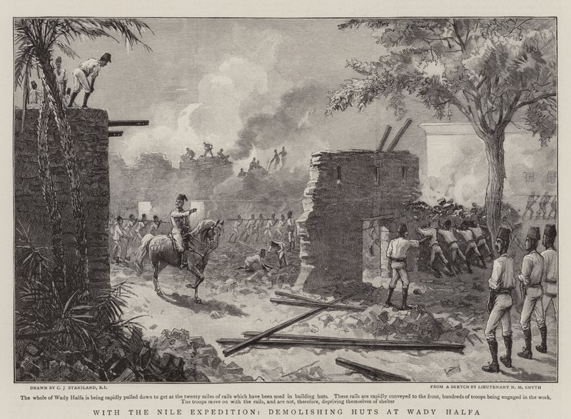Com a expedição do Nilo, demolindo cabanas em Wady Halfa de Charles J. Staniland