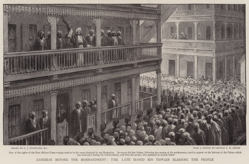Zanzibar antes do bombardeio, o final de Hamid Bin Thwain abençoando o povo de Charles J. Staniland