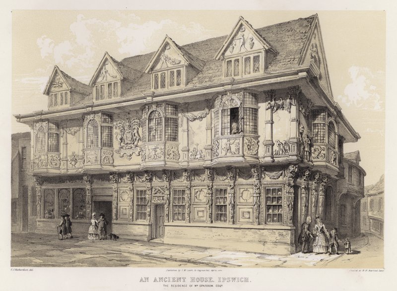 Uma casa antiga, Ipswich, a residência de William Sparrow (cor litho) de Charles James Richardson