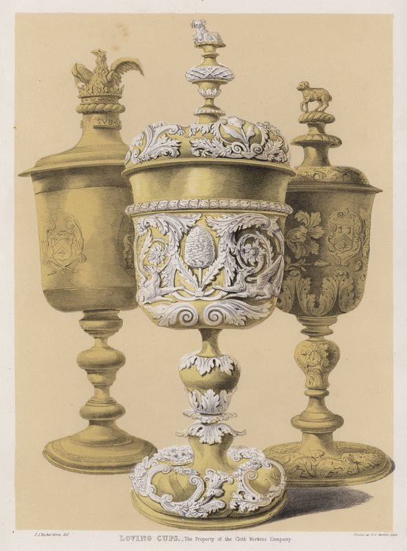 Loving cups, a propriedade da Cloth Workers Company (cor litho) de Charles James Richardson