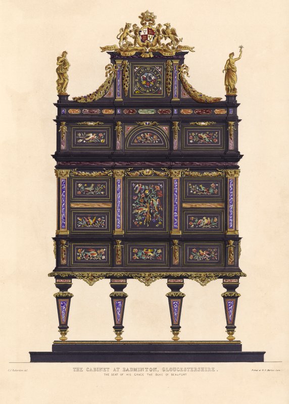 O gabinete em Badminton, Gloucestershire, a sede de sua graça o Duque de Beaufort (cor litho) de Charles James Richardson