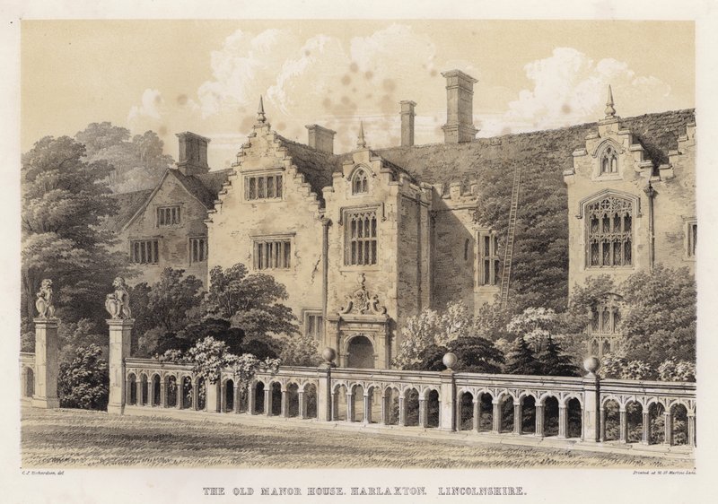 A velha casa senhorial, Harlaxton, Lincolnshire (cor litho) de Charles James Richardson