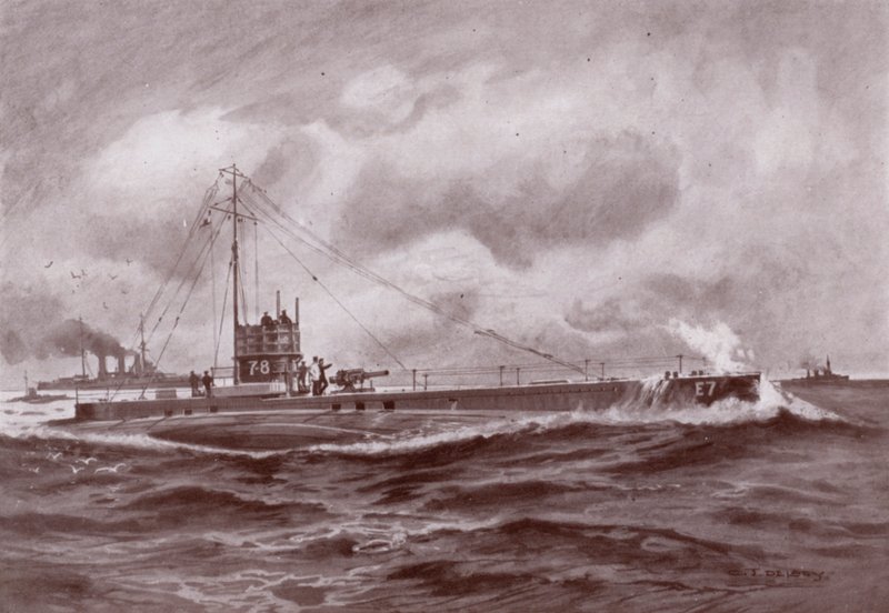 Um submarino na superfície (litho) de Charles John de (after) Lacy