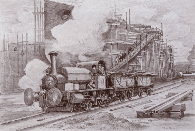 A locomotiva do estaleiro (litho) de Charles John de (after) Lacy